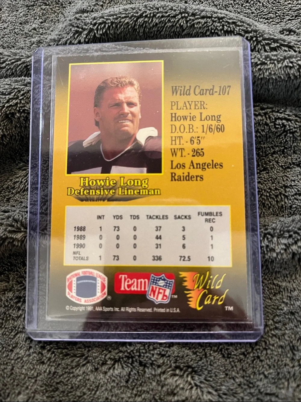 1991 Wild Card Howie Long NFL Trading Card #107